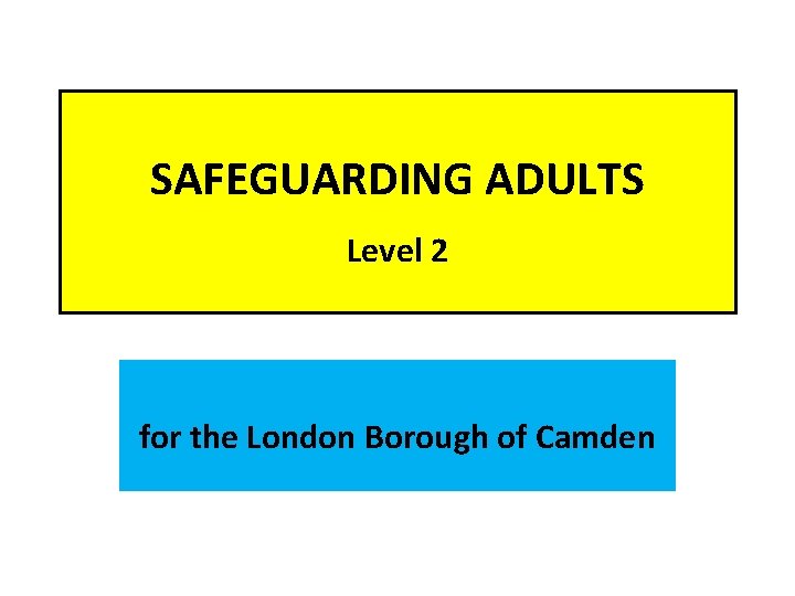 SAFEGUARDING ADULTS Level 2 for the London Borough of Camden 