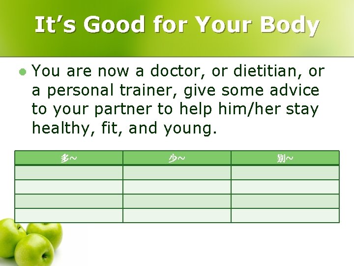 It’s Good for Your Body l You are now a doctor, or dietitian, or