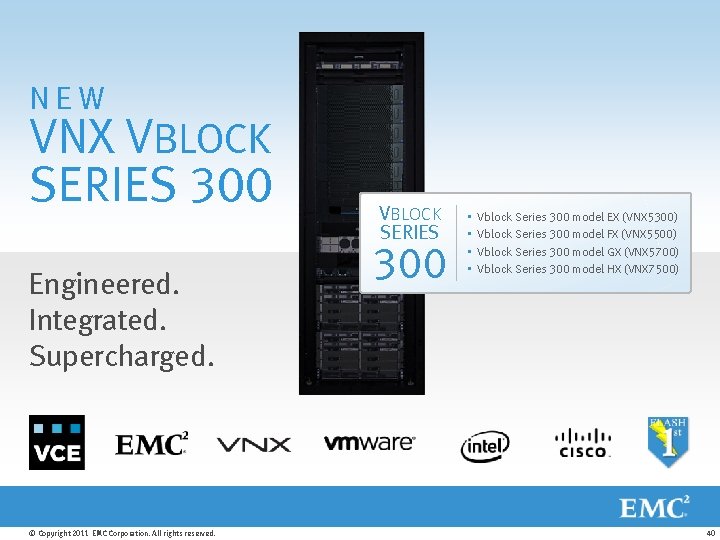 NEW VNX VBLOCK SERIES 300 Engineered. Integrated. Supercharged. © Copyright 2011 EMC Corporation. All