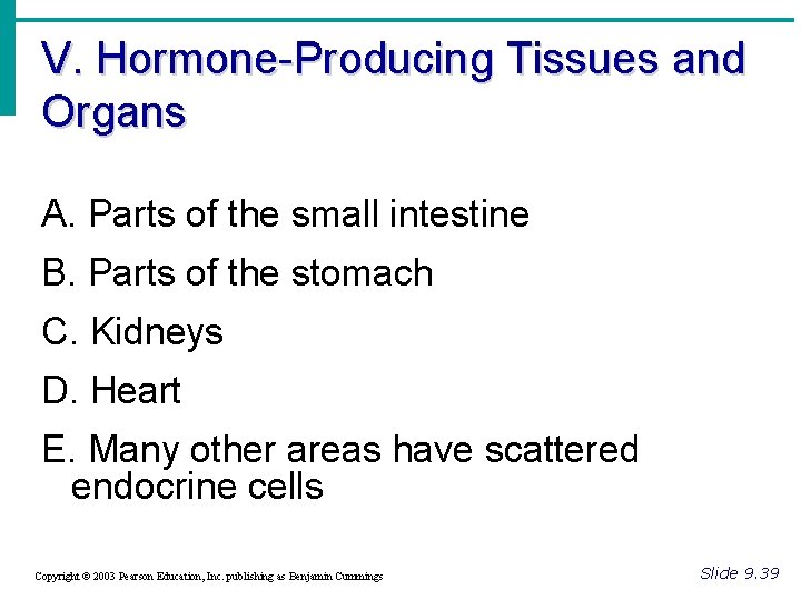 V. Hormone-Producing Tissues and Organs A. Parts of the small intestine B. Parts of