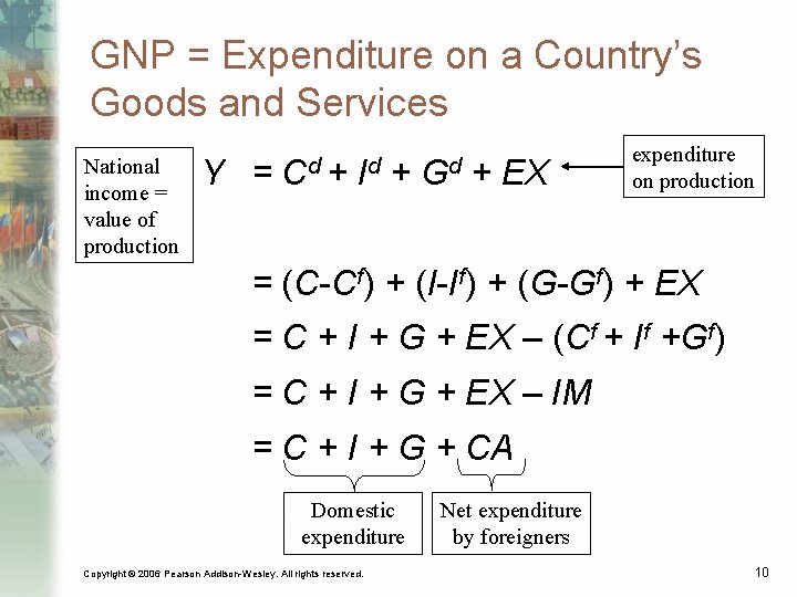 GNP = Expenditure on a Country’s Goods and Services National income = value of