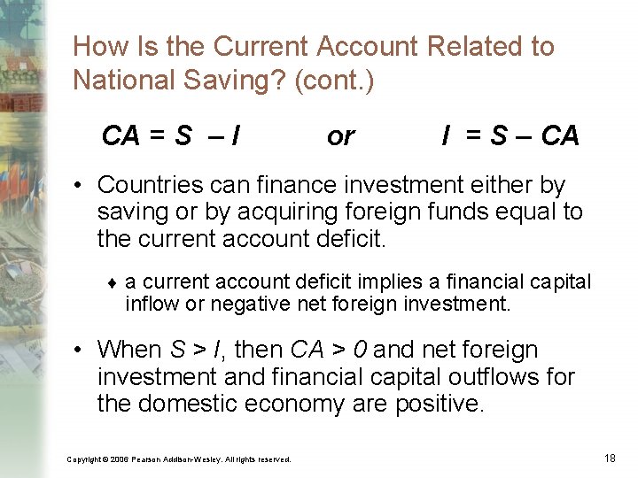 How Is the Current Account Related to National Saving? (cont. ) CA = S