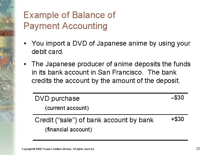Example of Balance of Payment Accounting • You import a DVD of Japanese anime