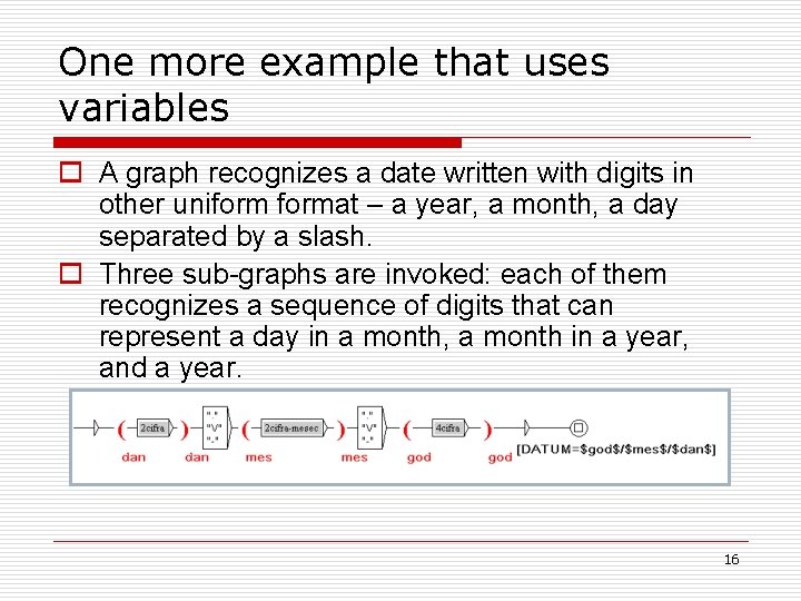 One more example that uses variables o A graph recognizes a date written with