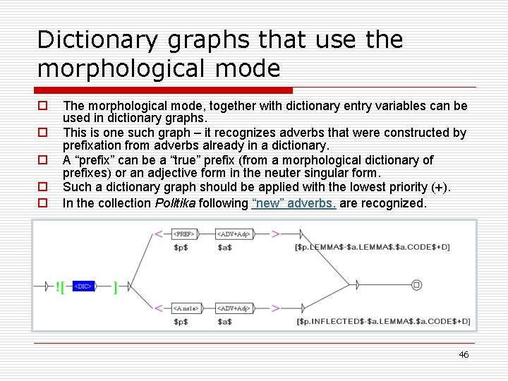 Dictionary graphs that use the morphological mode o o o The morphological mode, together