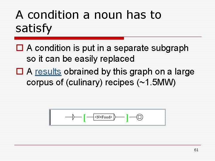 A condition a noun has to satisfy o A condition is put in a