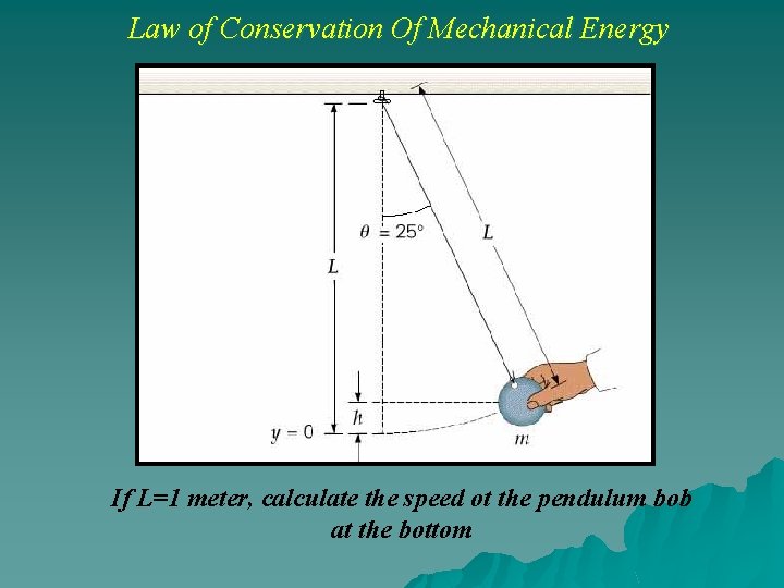 Law of Conservation Of Mechanical Energy If L=1 meter, calculate the speed ot the