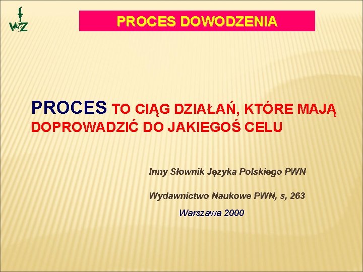 PROCES DOWODZENIA PROCES TO CIĄG DZIAŁAŃ, KTÓRE MAJĄ DOPROWADZIĆ DO JAKIEGOŚ CELU Inny Słownik