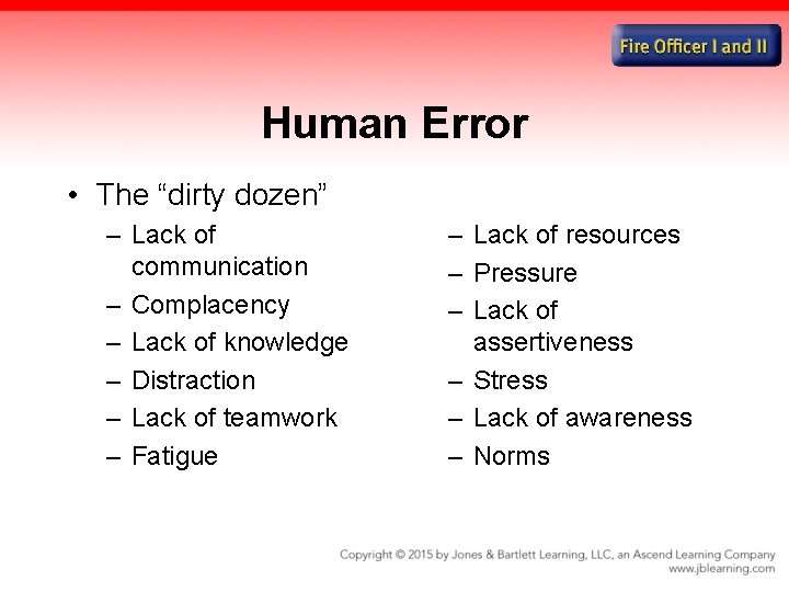 Human Error • The “dirty dozen” – Lack of communication – Complacency – Lack
