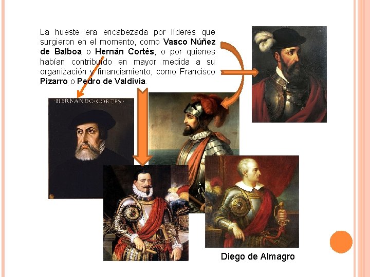 La hueste era encabezada por líderes que surgieron en el momento, como Vasco Núñez