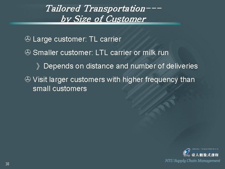 Tailored Transportation--by Size of Customer > Large customer: TL carrier > Smaller customer: LTL