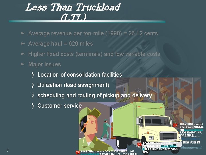 Less Than Truckload (LTL) ► Average revenue per ton-mile (1998) = 26. 12 cents