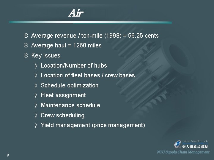 Air > Average revenue / ton-mile (1998) = 56. 25 cents > Average haul