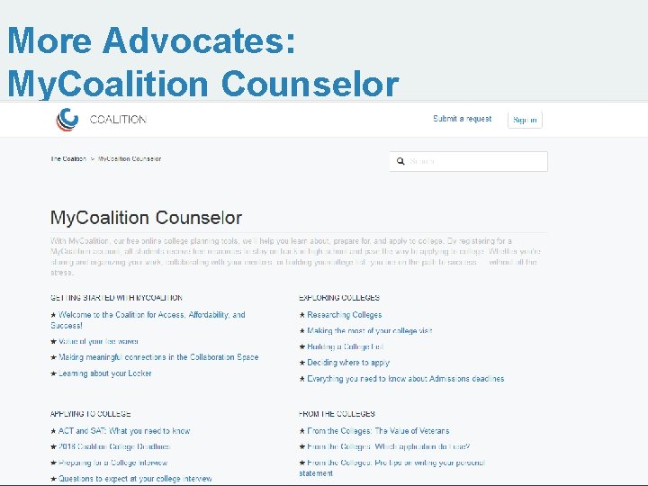 More Advocates: My. Coalition Counselor 