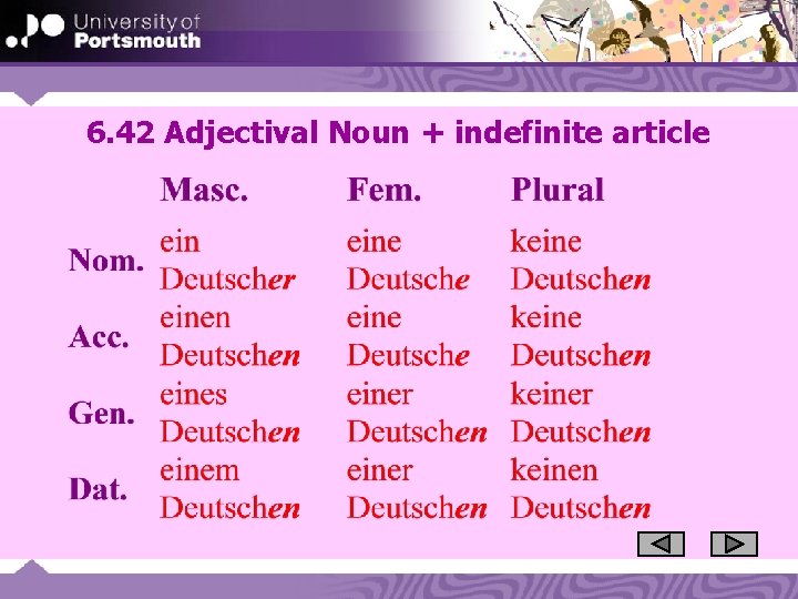 6. 42 Adjectival Noun + indefinite article 