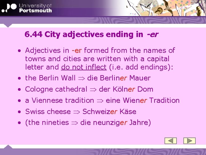 6. 44 City adjectives ending in -er • Adjectives in -er formed from the