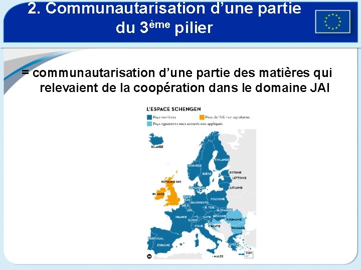 2. Communautarisation d’une partie du 3ème pilier = communautarisation d’une partie des matières qui