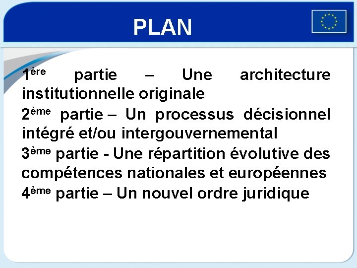 PLAN 1ère partie – Une architecture institutionnelle originale 2ème partie – Un processus décisionnel