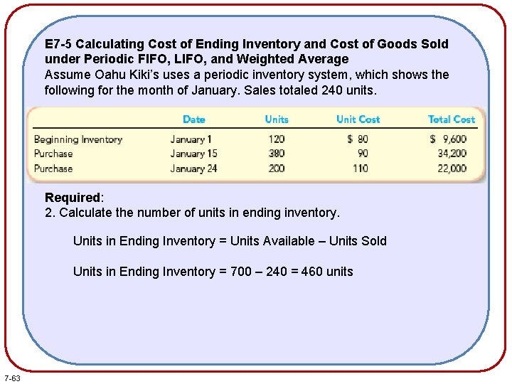 E 7 -5 Calculating Cost of Ending Inventory and Cost of Goods Sold under