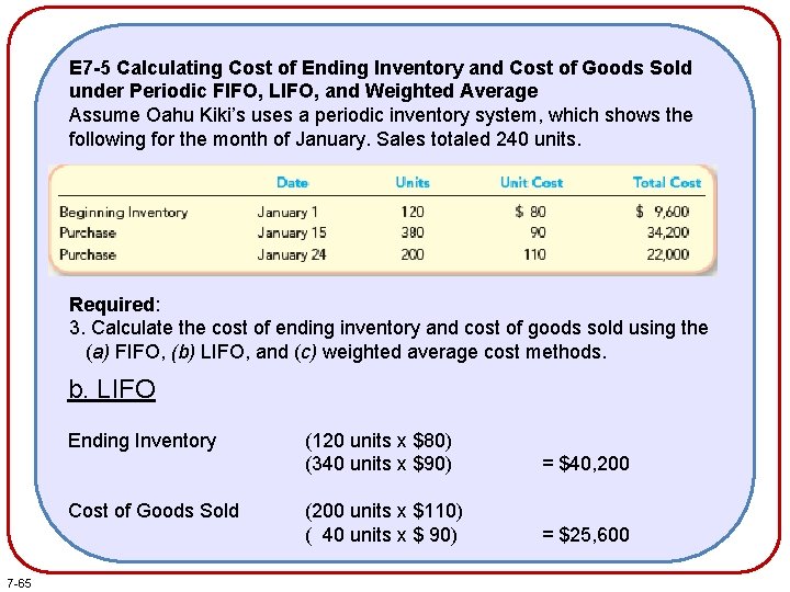 E 7 -5 Calculating Cost of Ending Inventory and Cost of Goods Sold under