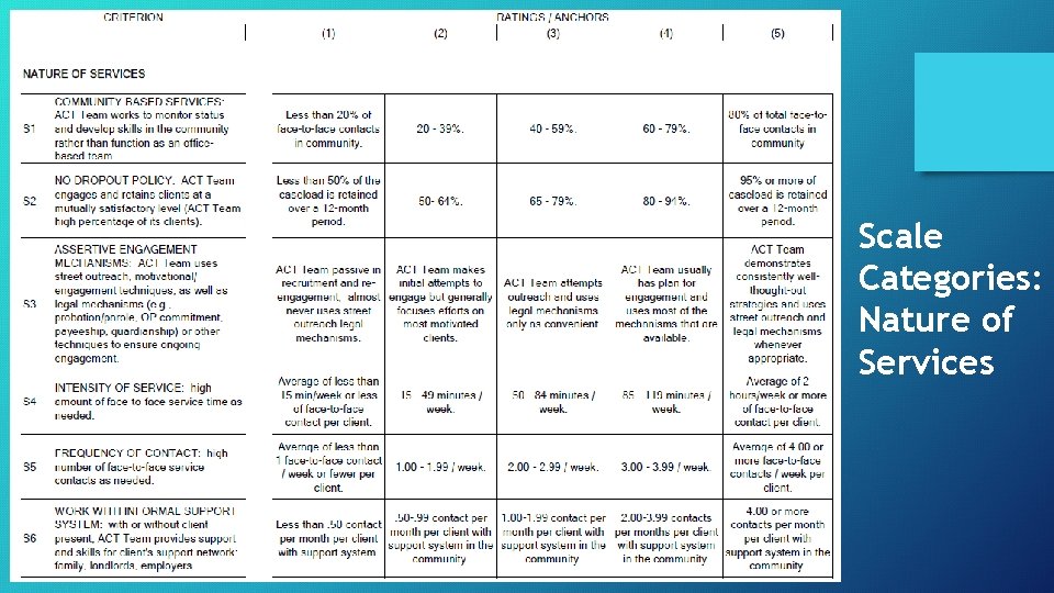 Scale Categories: Nature of Services 