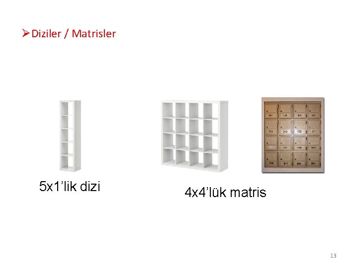 ØDiziler / Matrisler 5 x 1’lik dizi 4 x 4’lük matris 13 