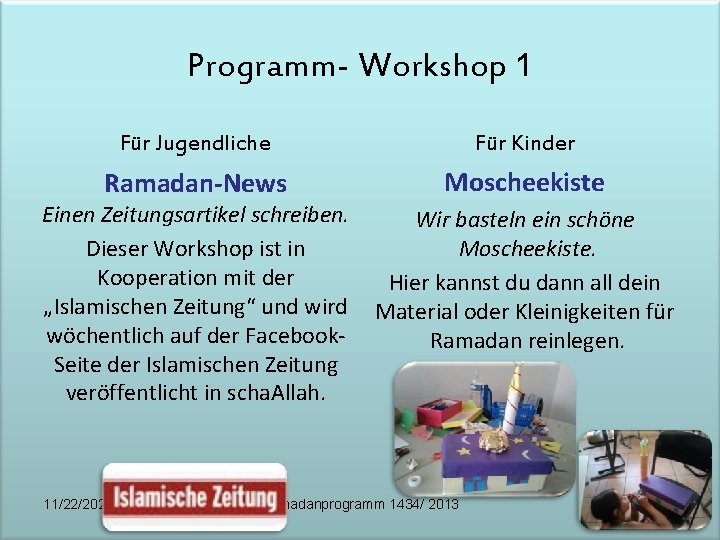 Programm- Workshop 1 Für Jugendliche Für Kinder Ramadan-News Moscheekiste Einen Zeitungsartikel schreiben. Dieser Workshop