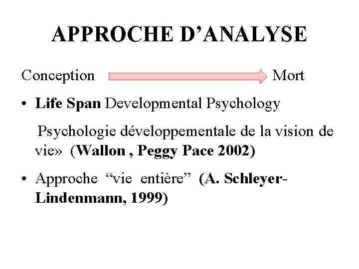 APPROCHE D’ANALYSE Conception Mort • Life Span Developmental Psychology Psychologie développementale de la vision