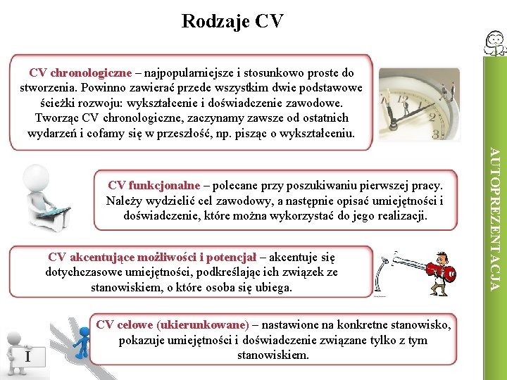 Rodzaje CV CV chronologiczne – najpopularniejsze i stosunkowo proste do stworzenia. Powinno zawierać przede