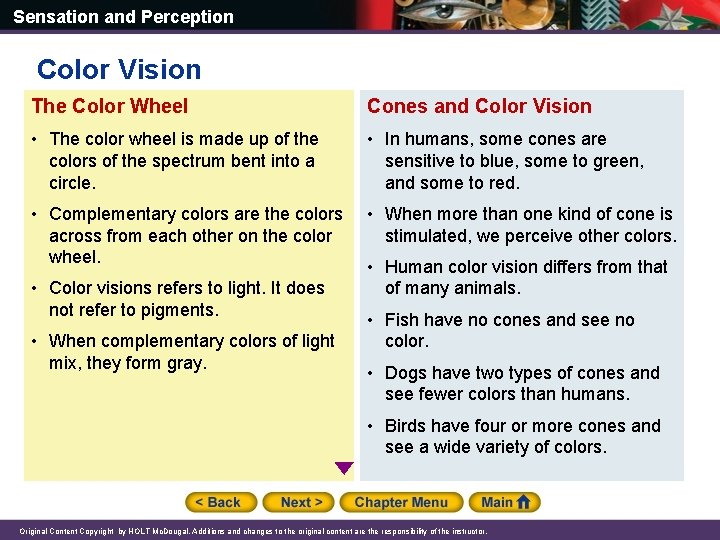 Sensation and Perception Color Vision The Color Wheel Cones and Color Vision • The