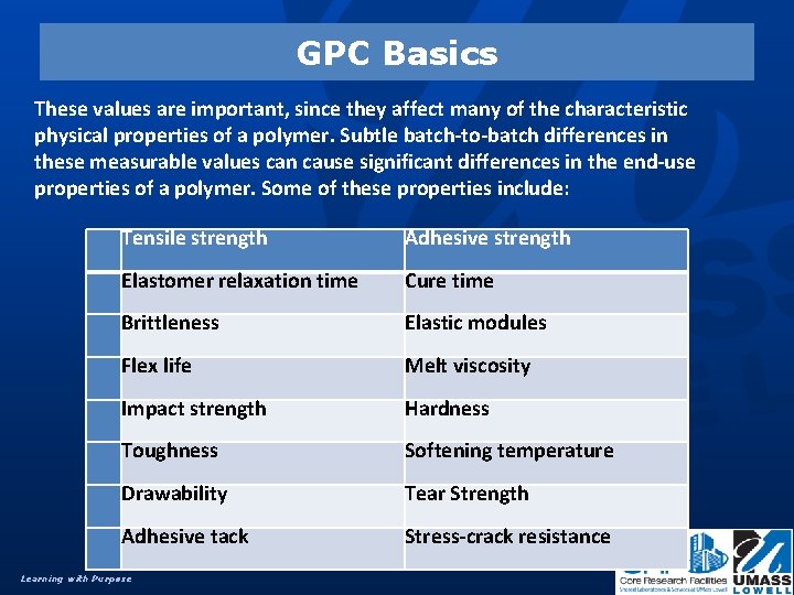 GPC Basics These values are important, since they affect many of the characteristic physical