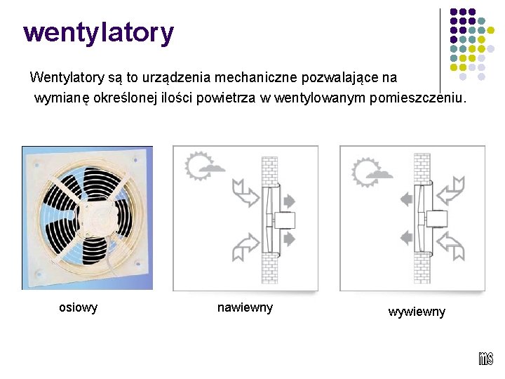 wentylatory Wentylatory są to urządzenia mechaniczne pozwalające na wymianę określonej ilości powietrza w wentylowanym