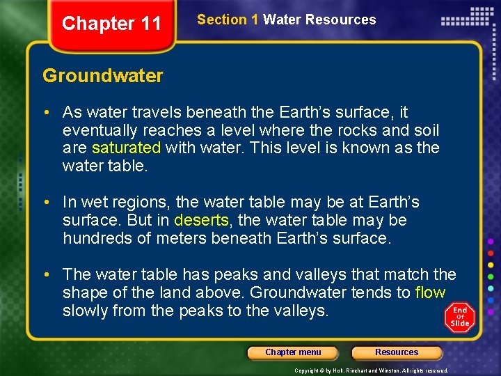 Chapter 11 Section 1 Water Resources Groundwater • As water travels beneath the Earth’s Chapter 11 Section 1 Water Resources Groundwater • As water travels beneath the Earth’s