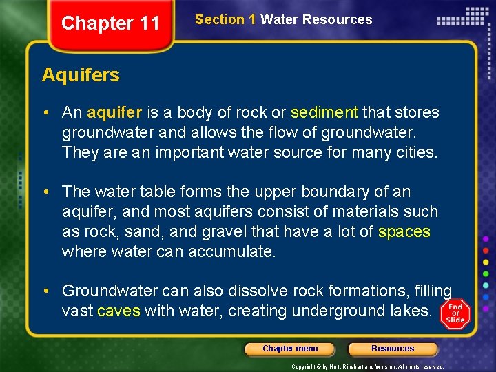 Chapter 11 Section 1 Water Resources Aquifers • An aquifer is a body of Chapter 11 Section 1 Water Resources Aquifers • An aquifer is a body of