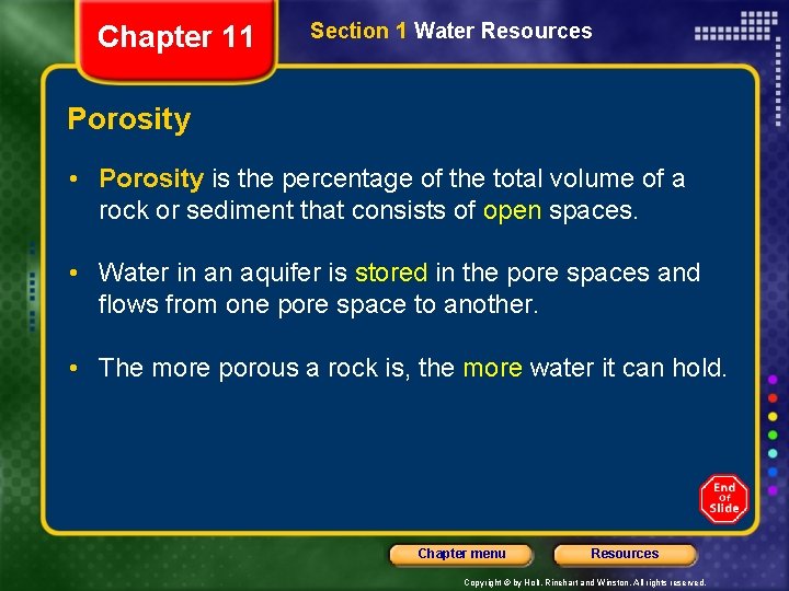 Chapter 11 Section 1 Water Resources Porosity • Porosity is the percentage of the Chapter 11 Section 1 Water Resources Porosity • Porosity is the percentage of the