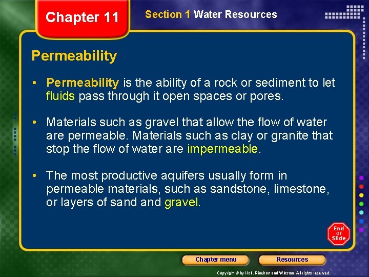 Chapter 11 Section 1 Water Resources Permeability • Permeability is the ability of a Chapter 11 Section 1 Water Resources Permeability • Permeability is the ability of a