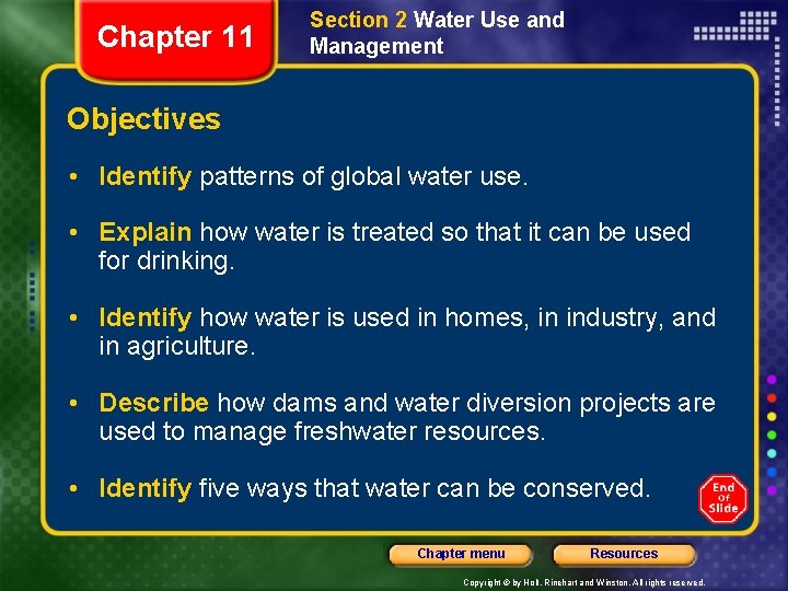 Chapter 11 Section 2 Water Use and Management Objectives • Identify patterns of global Chapter 11 Section 2 Water Use and Management Objectives • Identify patterns of global