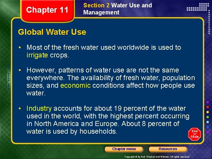Chapter 11 Section 2 Water Use and Management Global Water Use • Most of Chapter 11 Section 2 Water Use and Management Global Water Use • Most of