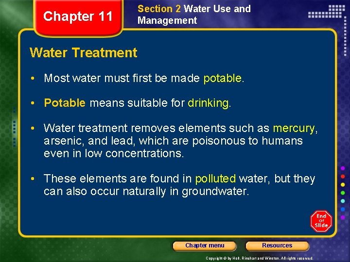 Chapter 11 Section 2 Water Use and Management Water Treatment • Most water must Chapter 11 Section 2 Water Use and Management Water Treatment • Most water must