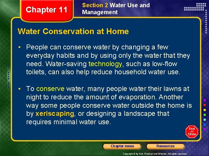 Chapter 11 Section 2 Water Use and Management Water Conservation at Home • People Chapter 11 Section 2 Water Use and Management Water Conservation at Home • People