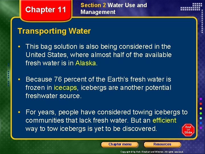 Chapter 11 Section 2 Water Use and Management Transporting Water • This bag solution Chapter 11 Section 2 Water Use and Management Transporting Water • This bag solution
