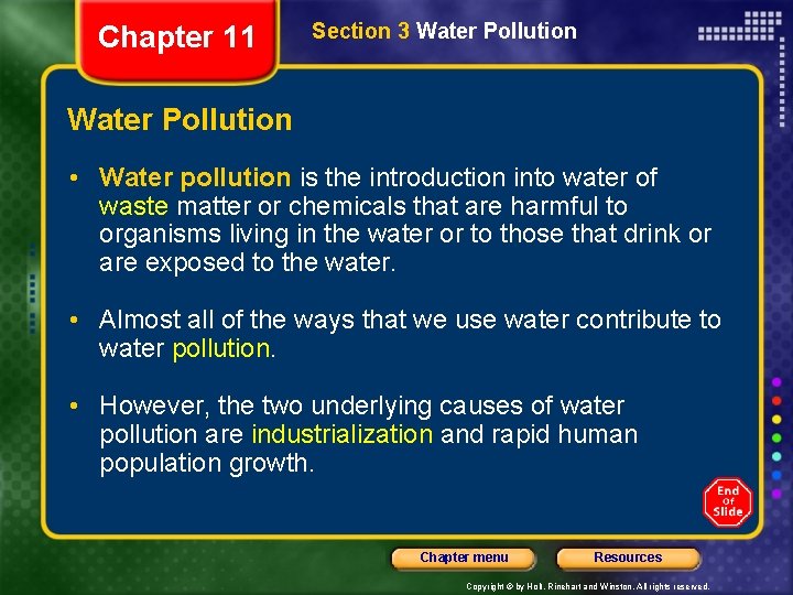 Chapter 11 Section 3 Water Pollution • Water pollution is the introduction into water Chapter 11 Section 3 Water Pollution • Water pollution is the introduction into water