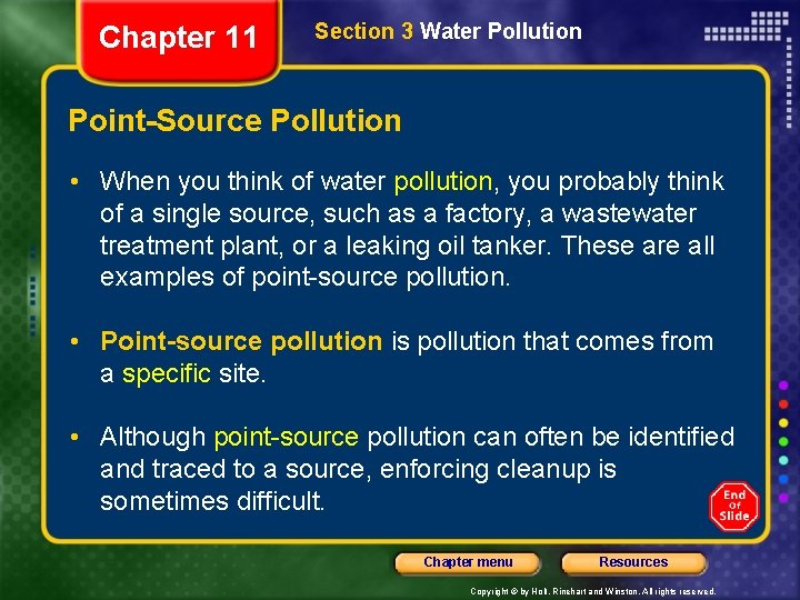 Chapter 11 Section 3 Water Pollution Point-Source Pollution • When you think of water Chapter 11 Section 3 Water Pollution Point-Source Pollution • When you think of water