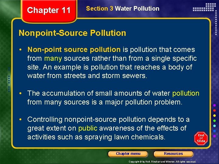 Chapter 11 Section 3 Water Pollution Nonpoint-Source Pollution • Non-point source pollution is pollution Chapter 11 Section 3 Water Pollution Nonpoint-Source Pollution • Non-point source pollution is pollution
