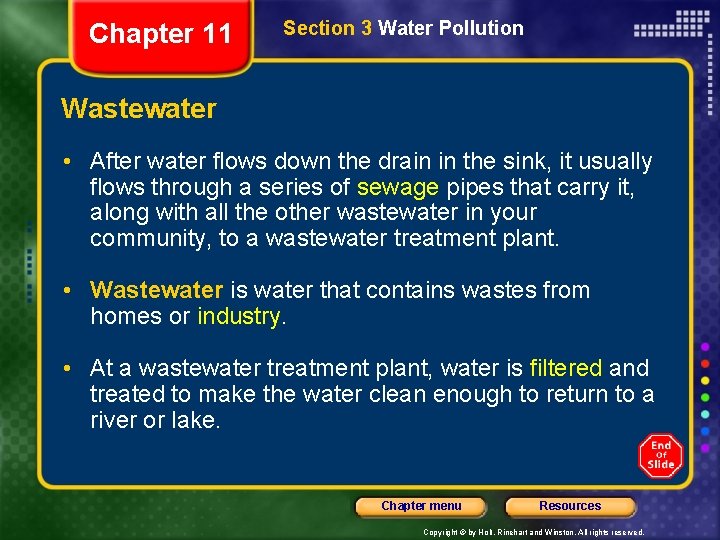 Chapter 11 Section 3 Water Pollution Wastewater • After water flows down the drain Chapter 11 Section 3 Water Pollution Wastewater • After water flows down the drain