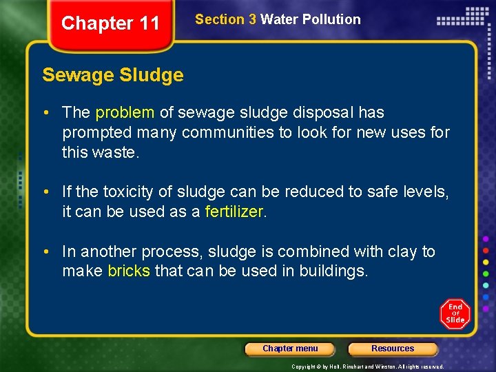 Chapter 11 Section 3 Water Pollution Sewage Sludge • The problem of sewage sludge Chapter 11 Section 3 Water Pollution Sewage Sludge • The problem of sewage sludge