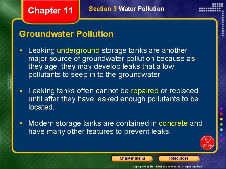 Chapter 11 Section 3 Water Pollution Groundwater Pollution • Leaking underground storage tanks are Chapter 11 Section 3 Water Pollution Groundwater Pollution • Leaking underground storage tanks are