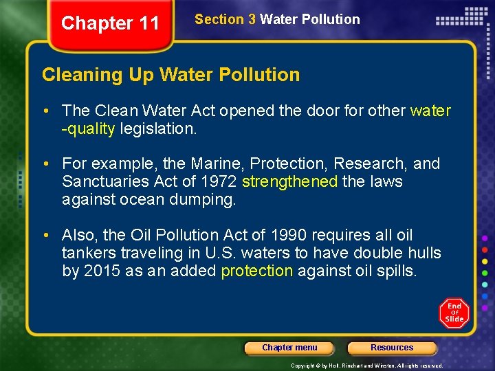 Chapter 11 Section 3 Water Pollution Cleaning Up Water Pollution • The Clean Water Chapter 11 Section 3 Water Pollution Cleaning Up Water Pollution • The Clean Water