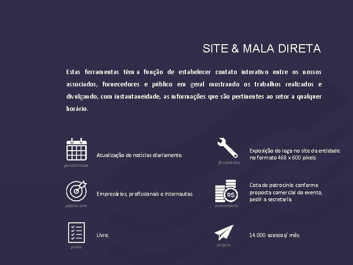 SITE & MALA DIRETA Estas ferramentas têm a função de estabelecer contato interativo entre