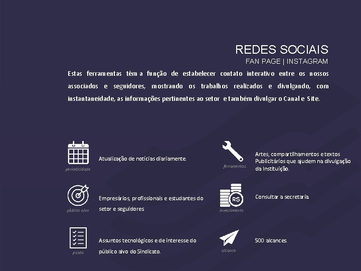 REDES SOCIAIS FAN PAGE | INSTAGRAM Estas ferramentas têm a função de estabelecer contato